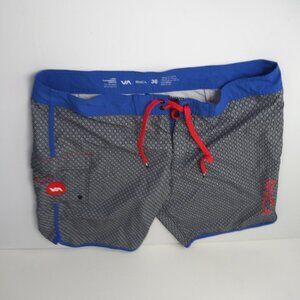 RVCA VA Eastern Performance Board Shorts Black Blue Red Size 36 EUC